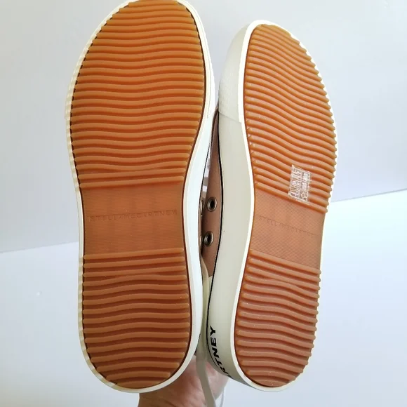 Stella McCartney Cotton Lace Up Sneakers Size 39 White Tan - Picture 9 of 11
